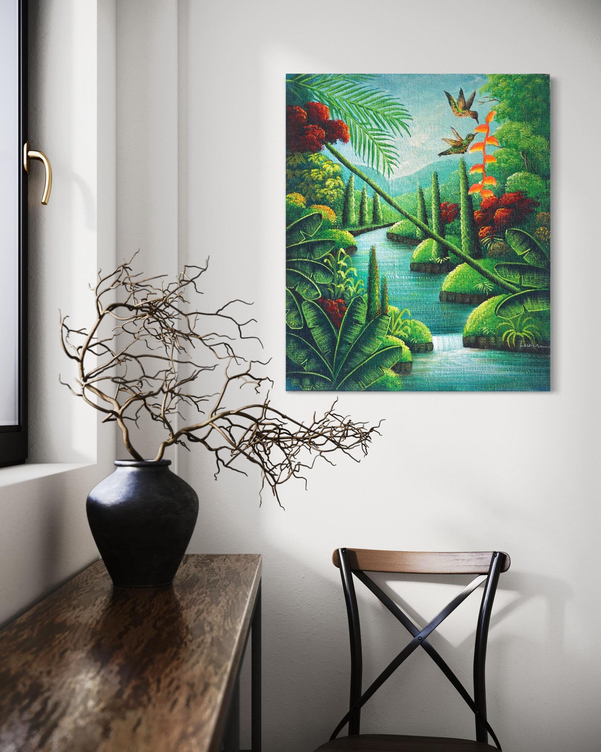 Cascade Enchantment: Waterfalls, Hummingbirds and Birds of Paradise-SQ2815513