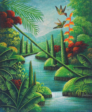 Cascade Enchantment: Waterfalls, Hummingbirds and Birds of Paradise-SQ2815513