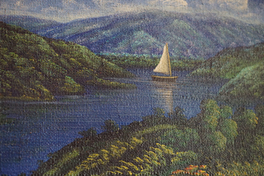 Horizon's Embrace: Mountains, Rivers and Sailboats