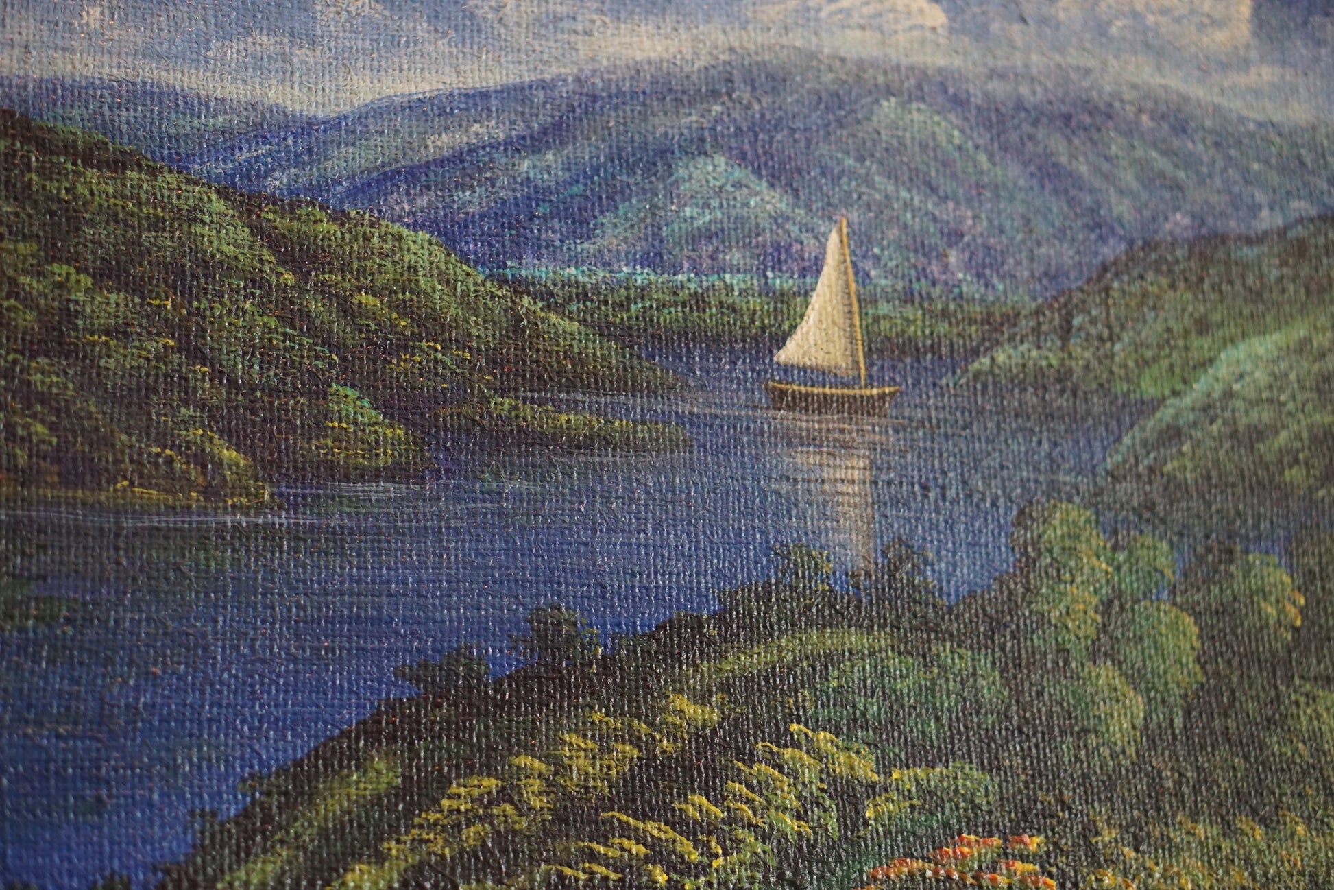 Horizon's Embrace: Mountains, Rivers and Sailboats