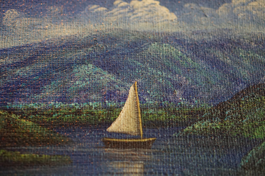Horizon's Embrace: Mountains, Rivers and Sailboats